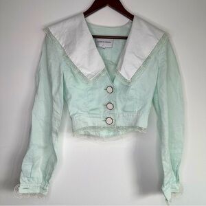 George Keburia Cropped Linen Victorian Coquette Collared Jacket Size XS